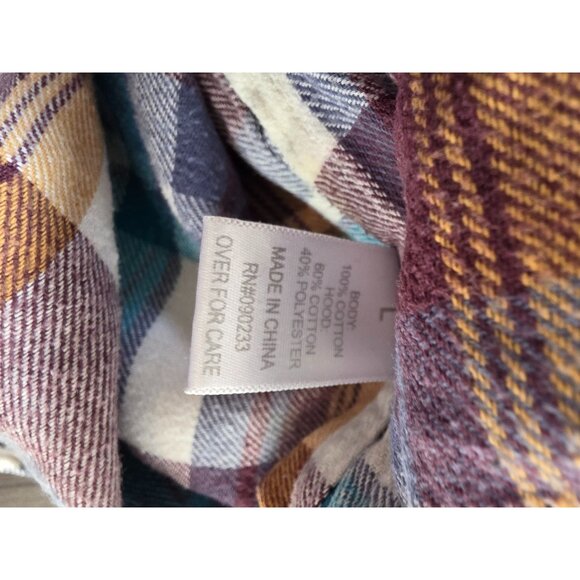 Pacsun Plaid Button-Up Hoodie Shirt L Multicolor Cotton Blend Long Sleeve Casual - Picture 7 of 9